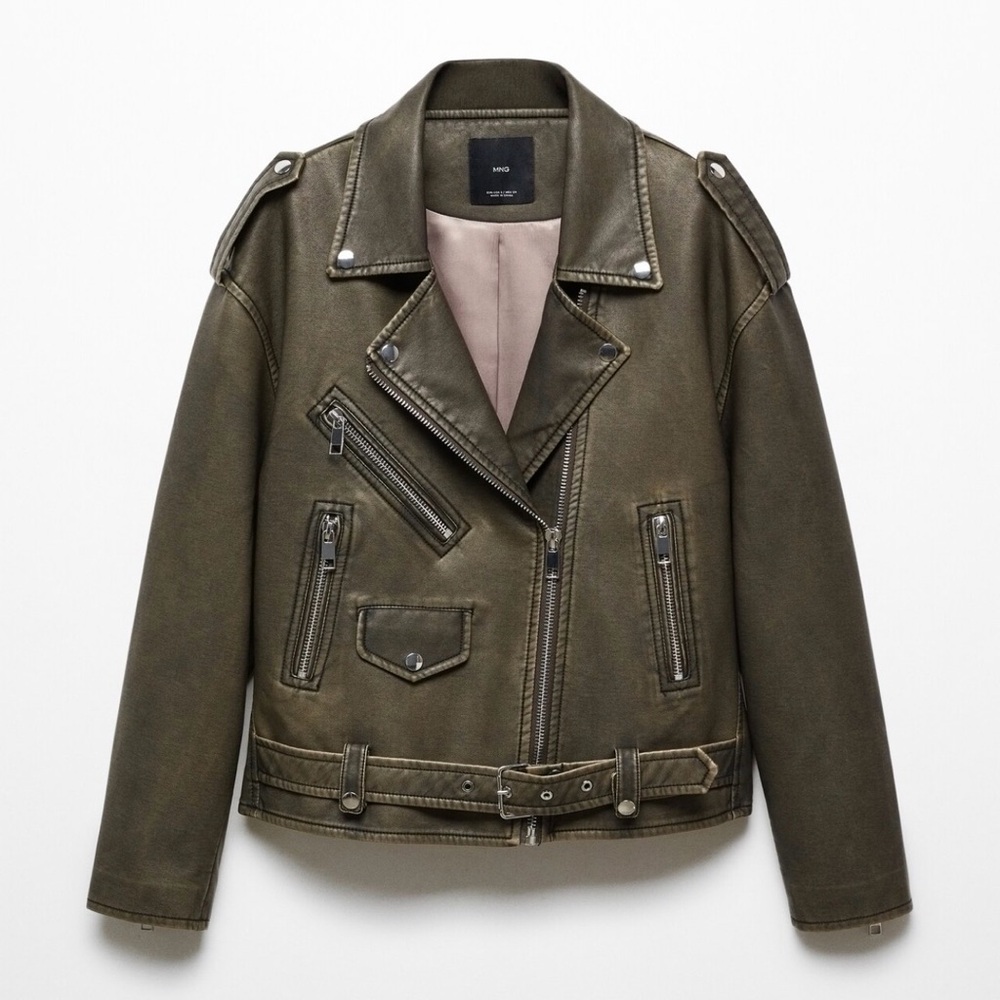 Mango Faux Leather Jacket with Maxi Lapels